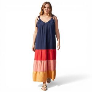 OLD NAVY Sleeveless Tasseled Color-Block All-Day Maxi Swing Dress, XXL